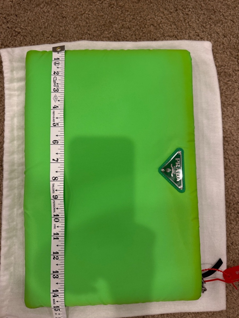 Prada Neon Lime Nylon Chain Clutch Crossbody Bag Limited Color - Picture 9 of 10